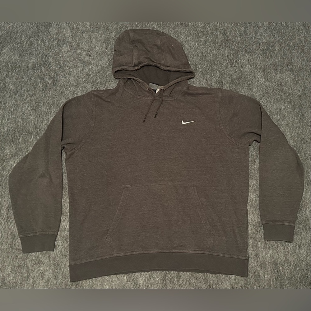 Vintage Men’s Nike Grey/ White Embroidered Swoosh Fleece Hoodie- XL